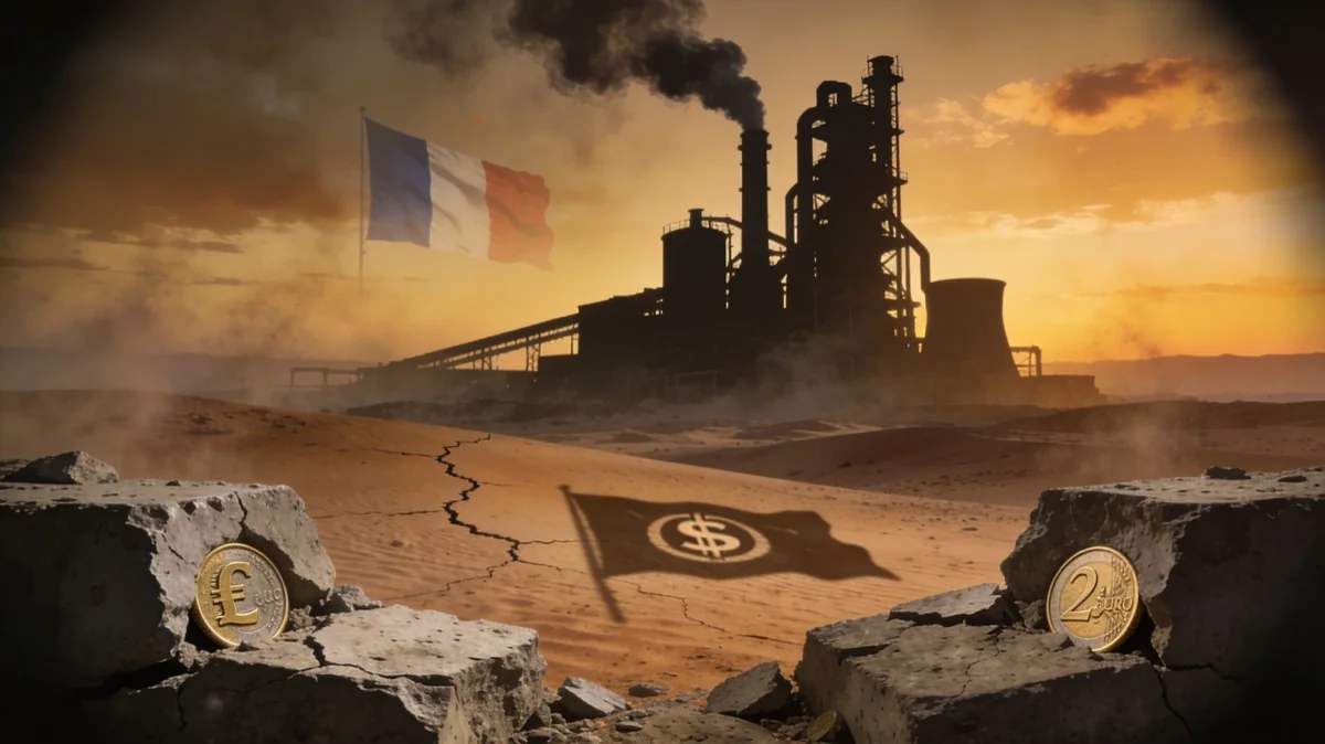 Cimenterie désertique en Syrie au coucher du soleil — illustration de l'affaire Lafarge